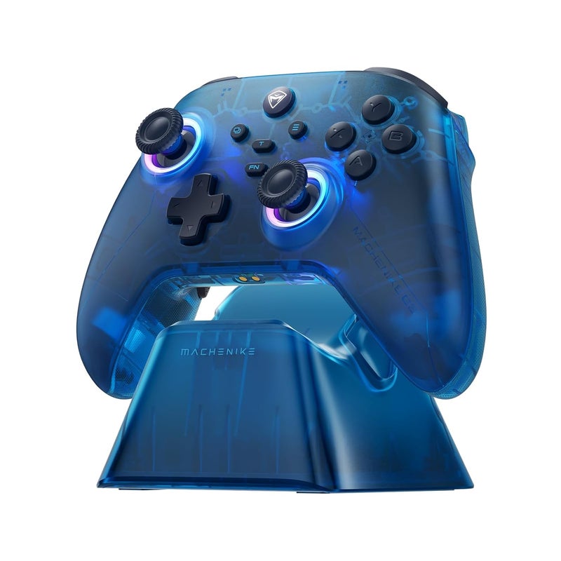 MACHENIKE G3V2 Bluetooth Controller for Pc/Switch/Ios/Android, Hall Effect Joysticks, RGB Lighting Gaming Controller,2 Programmable Buttons,1000mah Battery With Charging Station, Blue - Image 1